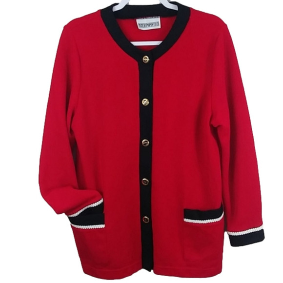Peter Popovitch Vintage Red Scoop Neck Long Sleeve Button Up Sweater Cardigan - Picture 1 of 10